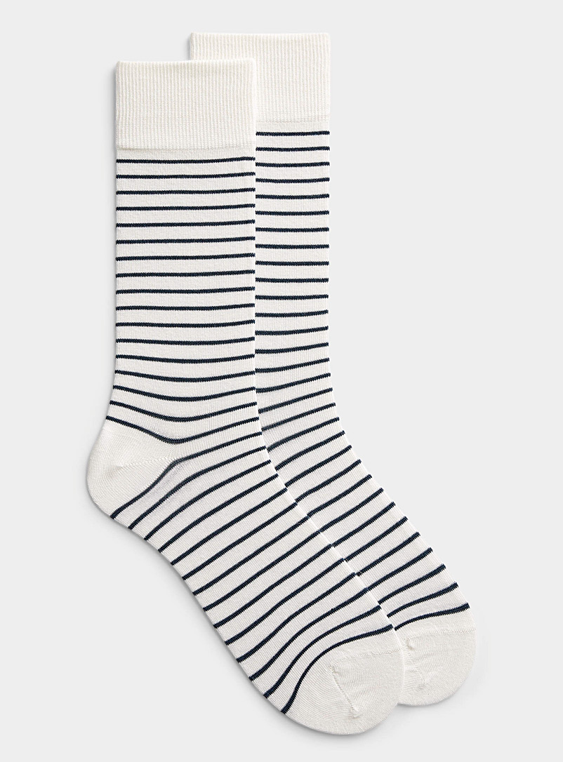 Le 31 Patterned Ecru Twin-stripe organic cotton sock for men