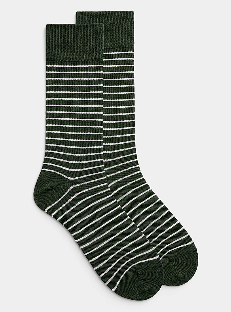 Le 31 Patterned Green Twin-stripe organic cotton sock for men