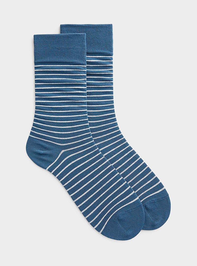 Le 31 Slate Blue Twin-stripe organic cotton sock for men