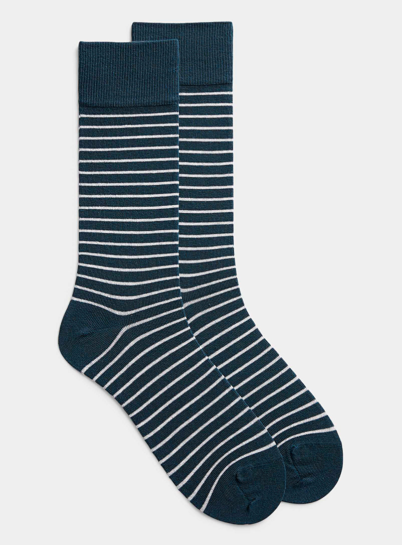 Le 31 Patterned Blue Twin-stripe organic cotton sock for men