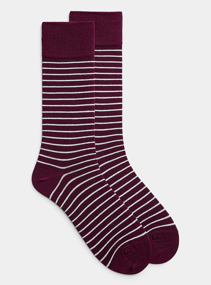 Le 31 Ruby Red Twin-stripe organic cotton sock for men