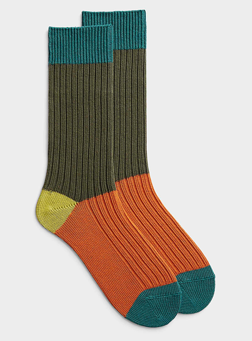 Le 31: La chaussette côtelée blocs colorés Vert à motifs pour homme