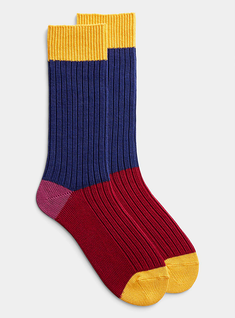 Le 31 Ruby Red Colour-block ribbed socks for men