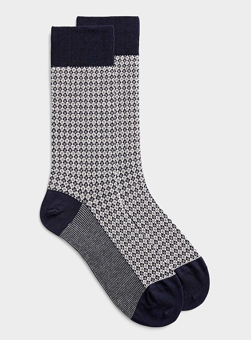 Le 31 Patterned Blue Two-tone mosaic sock for men
