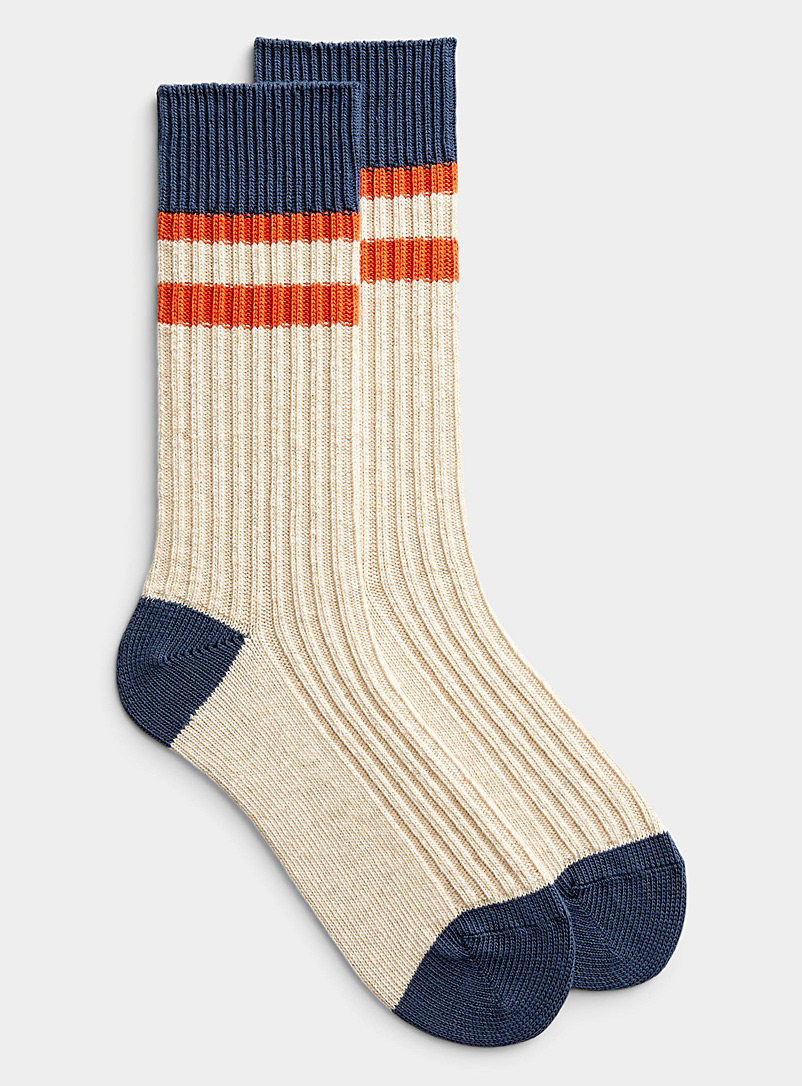 Le 31 Patterned Blue Striped-trim ribbed socks for men