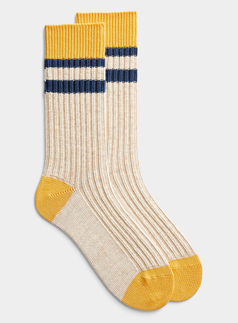 Le 31 Patterned Yellow Colourful accent cable sock for men