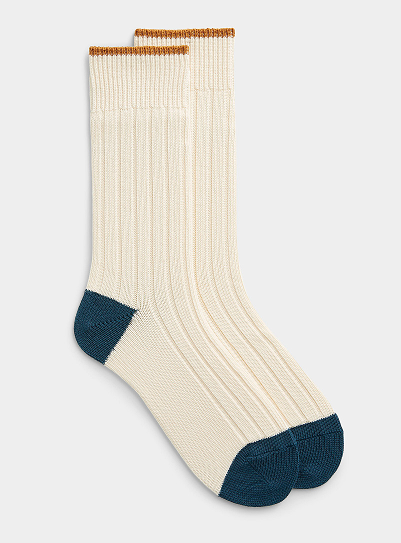 Le 31 Assorted cream white Colour-block ribbed sock for men