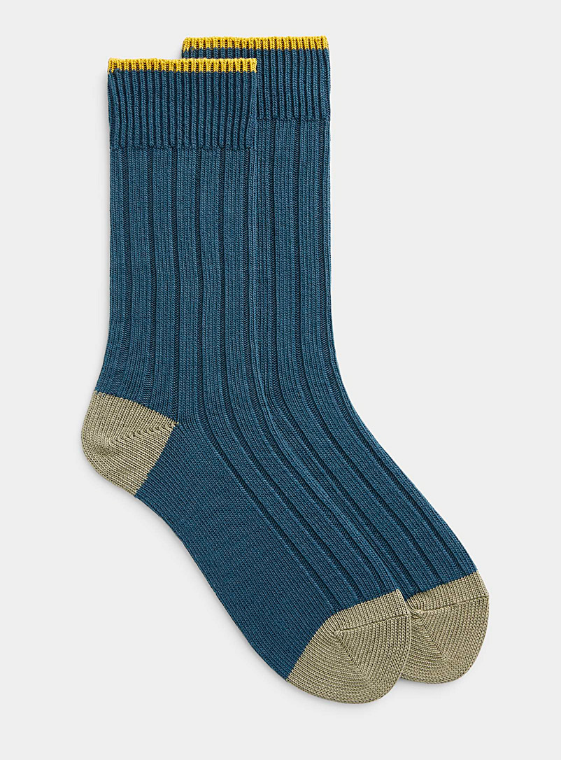 Le 31 Assorted blue Colour-block ribbed sock for men