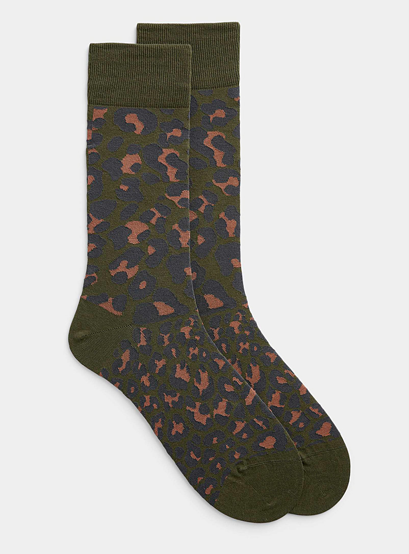 Le 31 Patterned Green Leopard-print sock for men