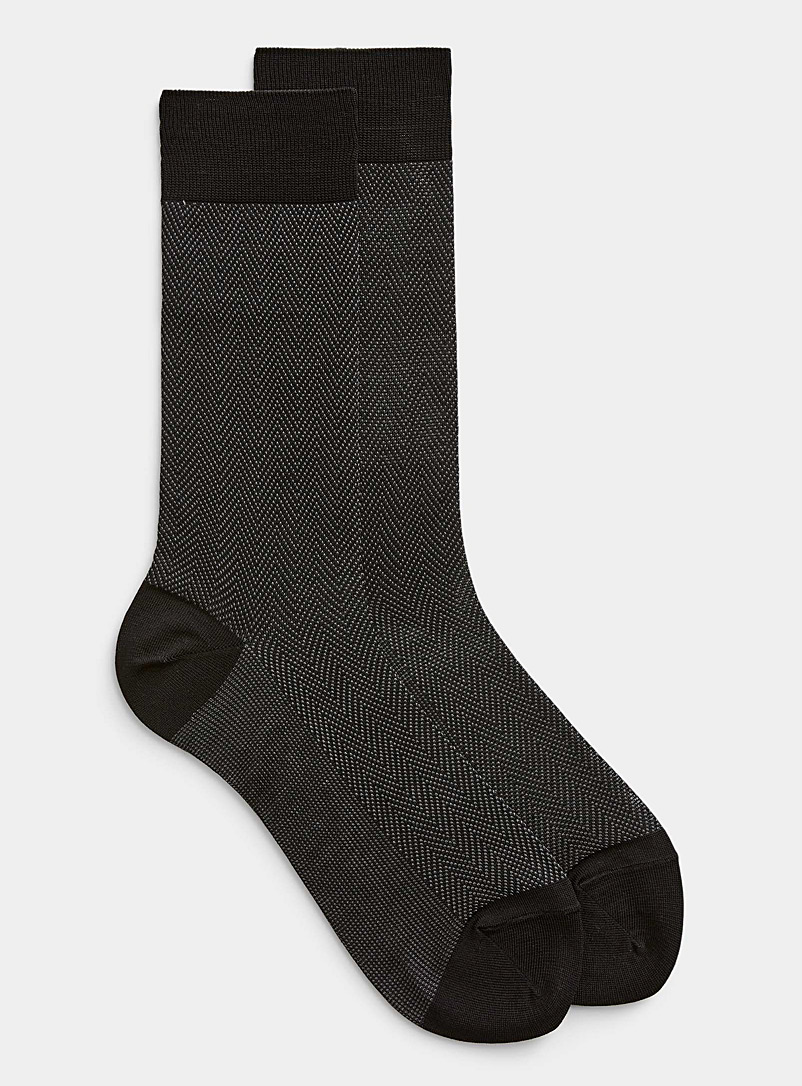 Le 31 Black Organic cotton mini-chevron sock for men
