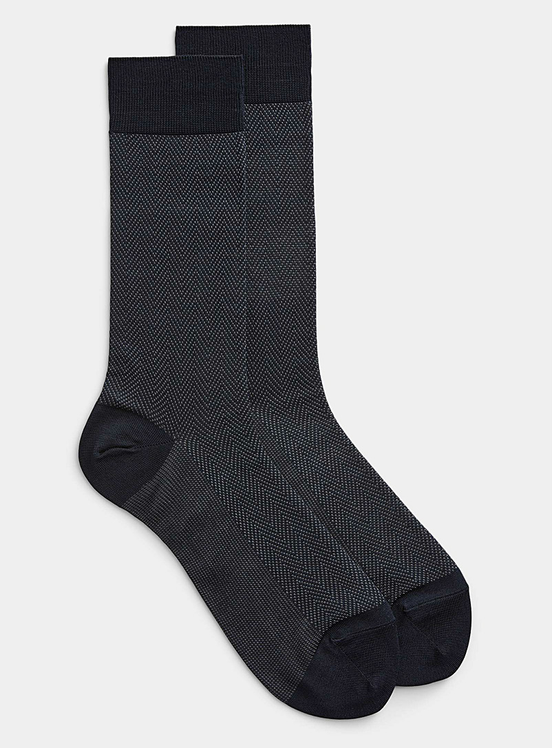 Le 31 Marine Blue Organic cotton mini-chevron sock for men