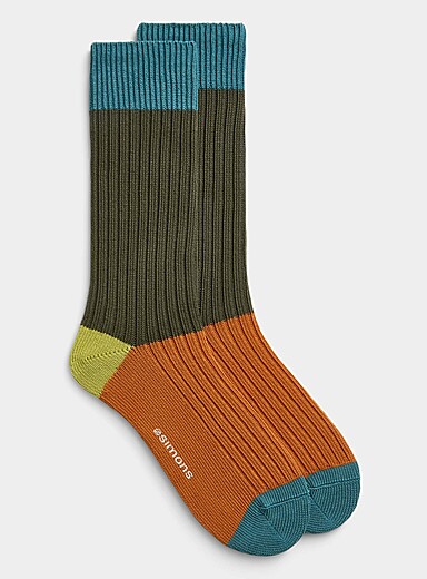 Colour-block ribbed socks