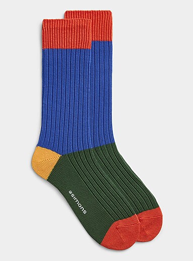Colour-block ribbed socks
