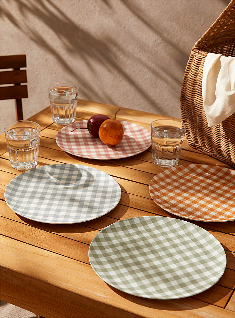Simons Maison Assorted Colourful gingham check plates Set of 4