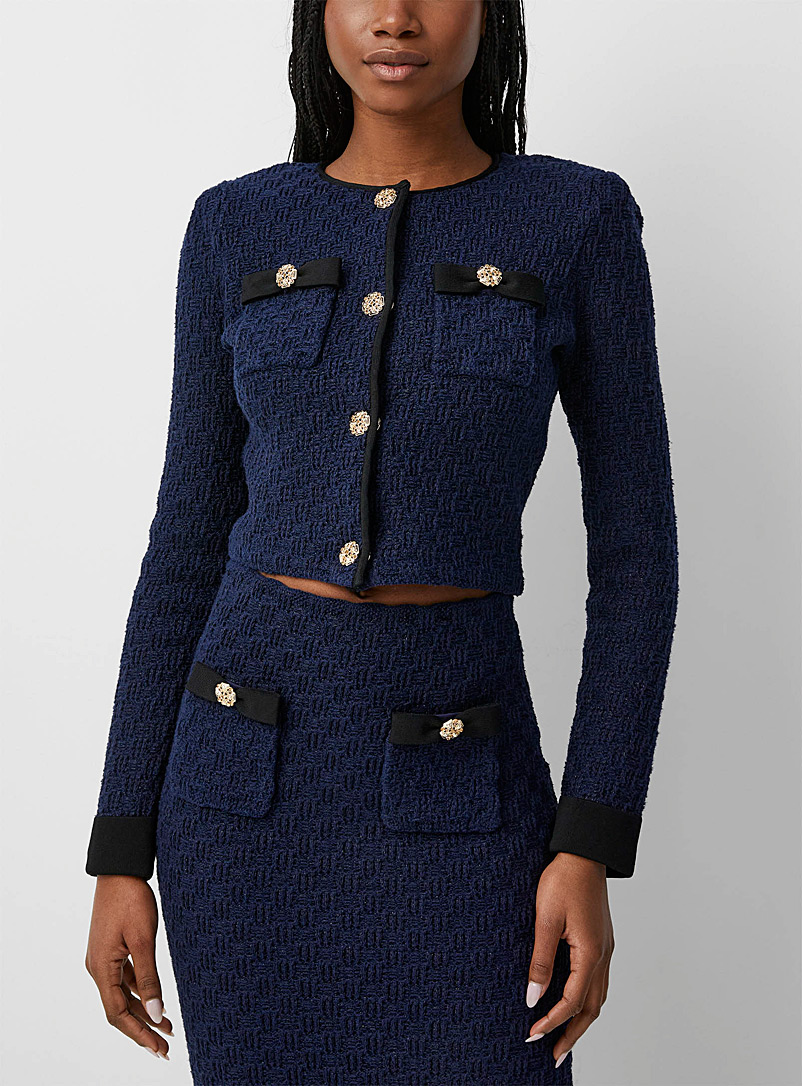 Self-Portrait Navy/Midnight Blue Navy blue knit cardigan for women