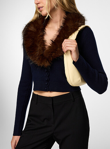 Self-Portrait Navy/Midnight Blue Faux-fur collar cardigan for women