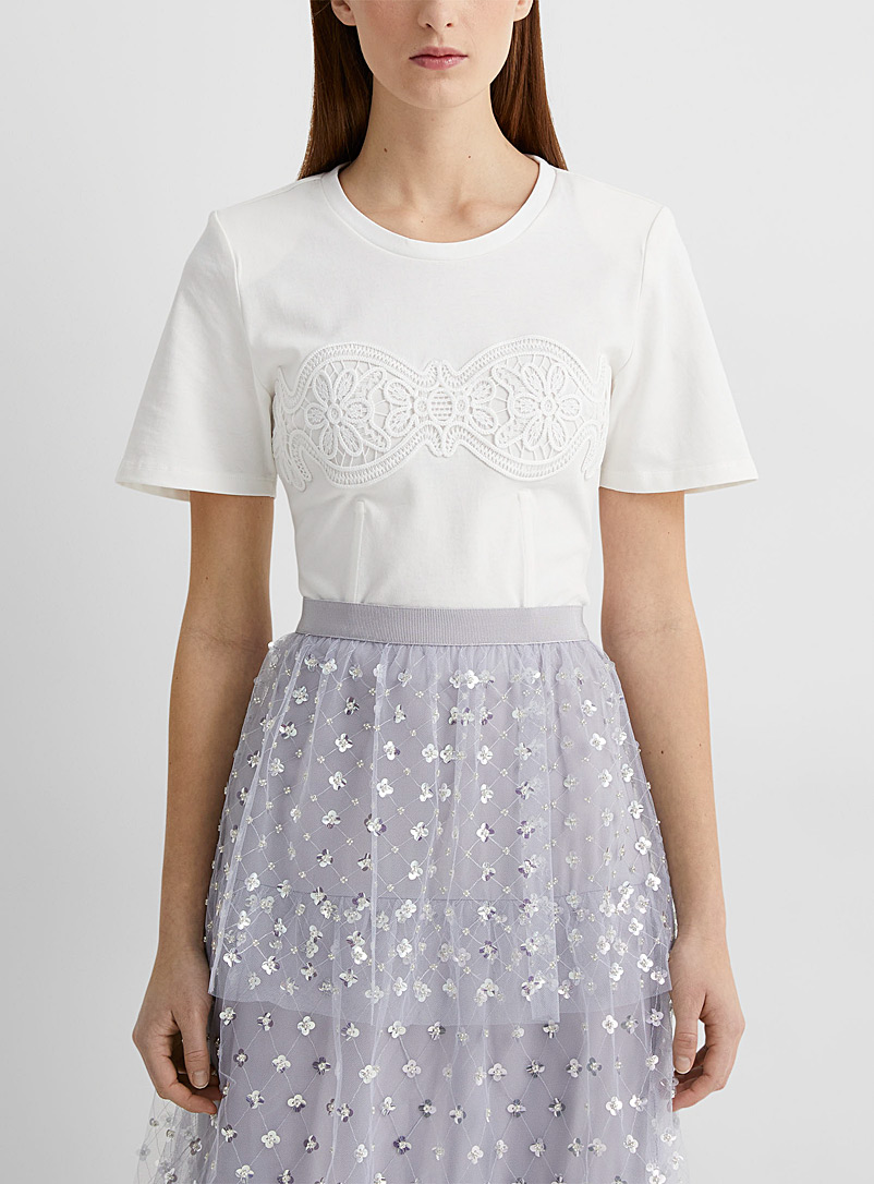 Self-Portrait White Tonal embroidery T-shirt for women