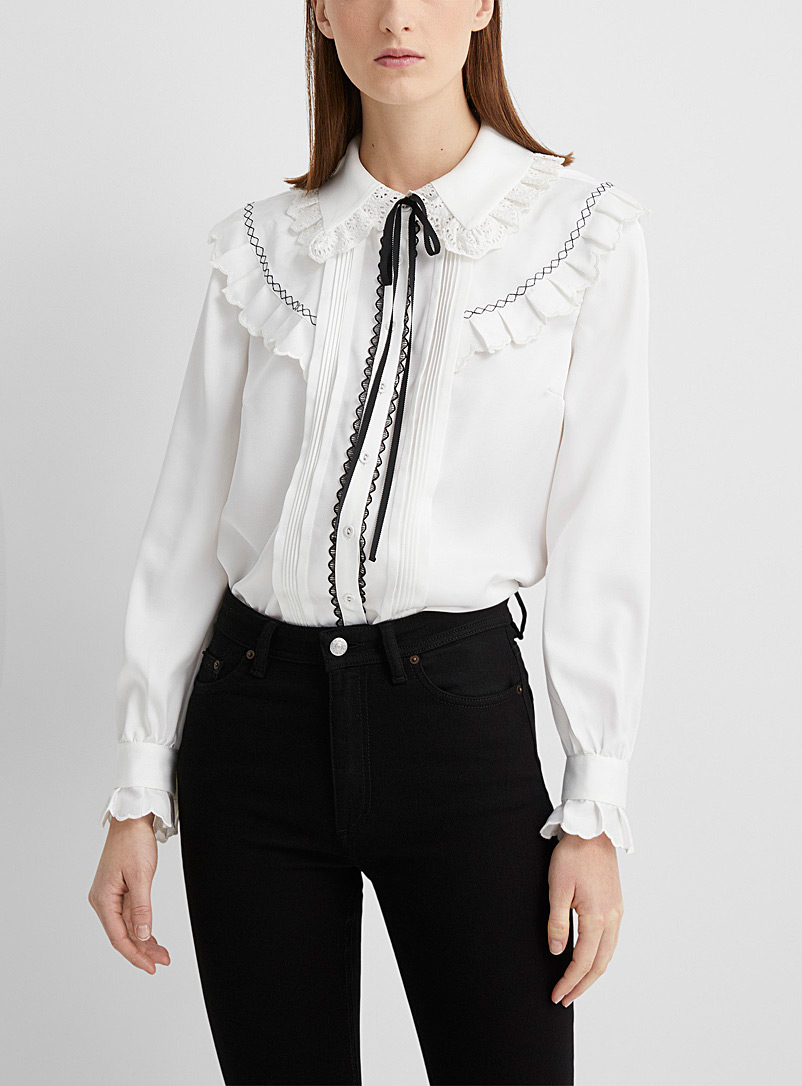 Self-Portrait White Double-collar shirt for women