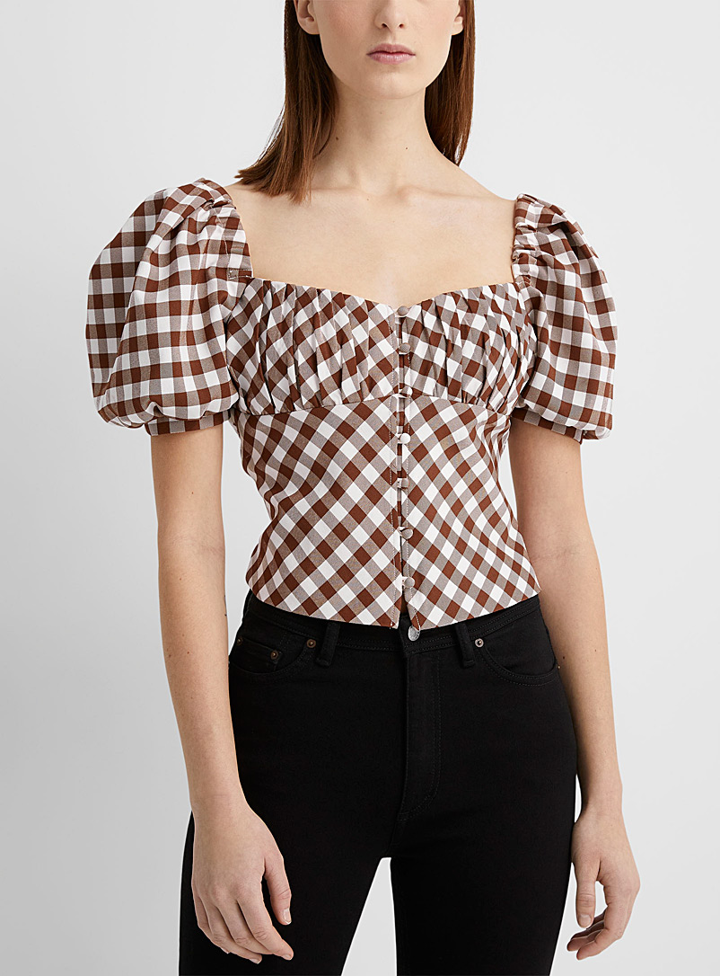 Self-Portrait Brown Gingham top for women