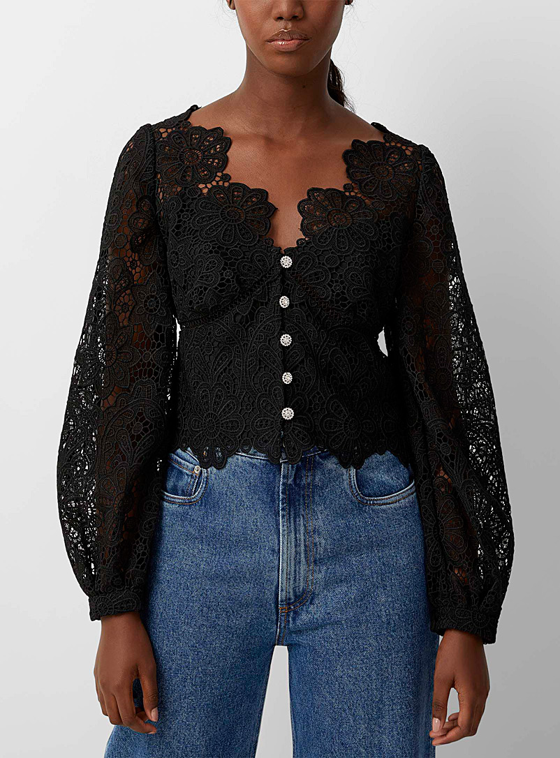 Self-Portrait Black Lace crochet black blouse for women