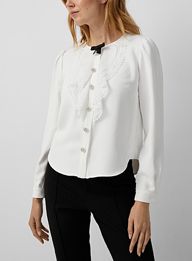 Self-Portrait White Lace bib shirt for women