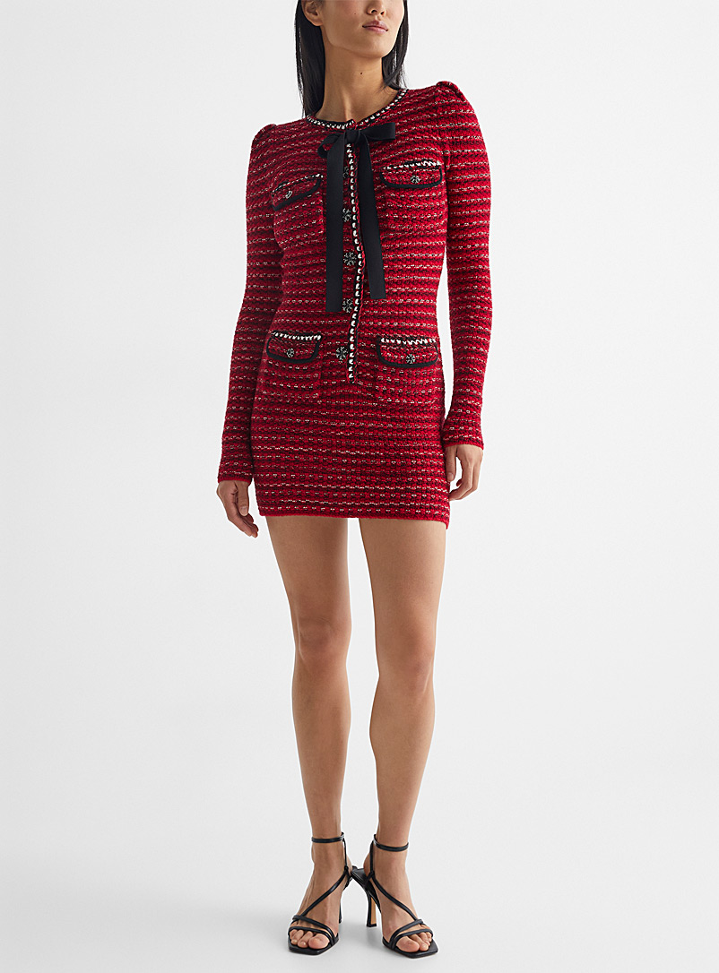 Red metallized stitching knit dress 