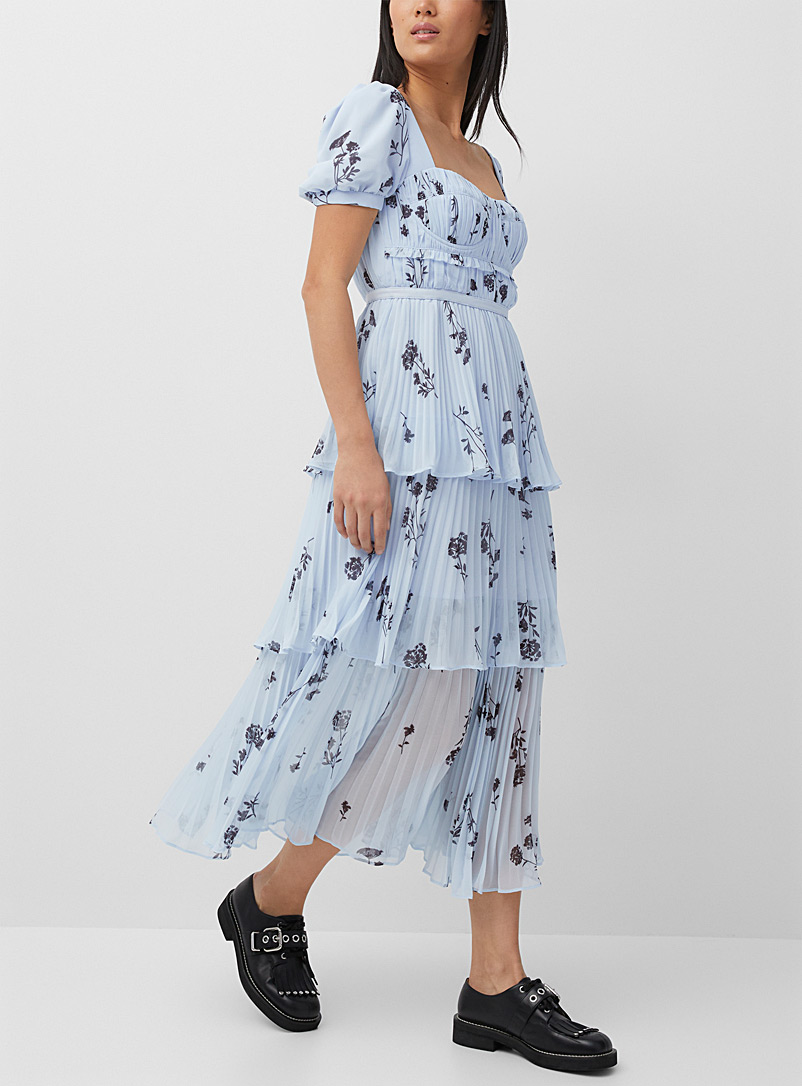 Self-Portrait: La robe fleurie jupe étagée Bleu à motifs pour femme