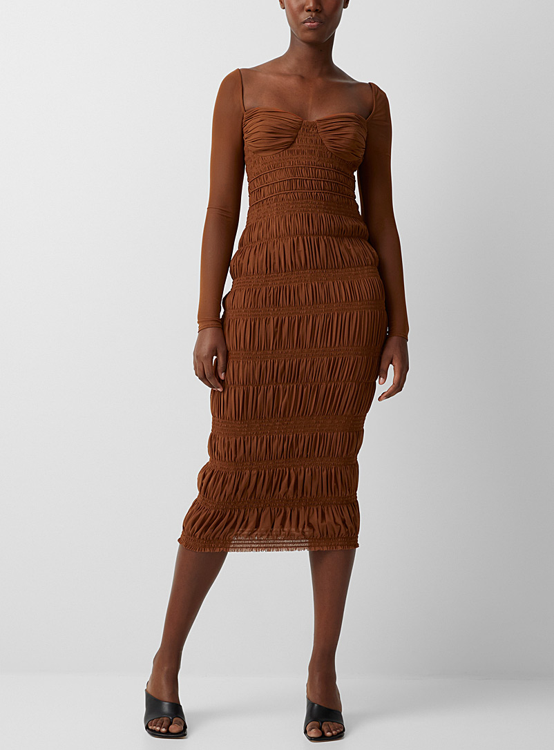 Self-Portrait Copper Caramel micromesh dress for women