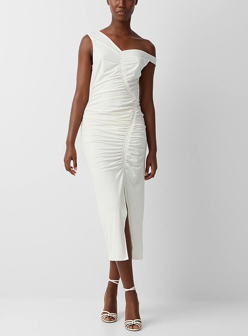 Self-Portrait Ivory White Asymmetrical jersey dress for women
