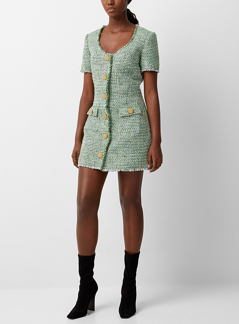 Self-Portrait Lime Green Green tweed mini dress for women