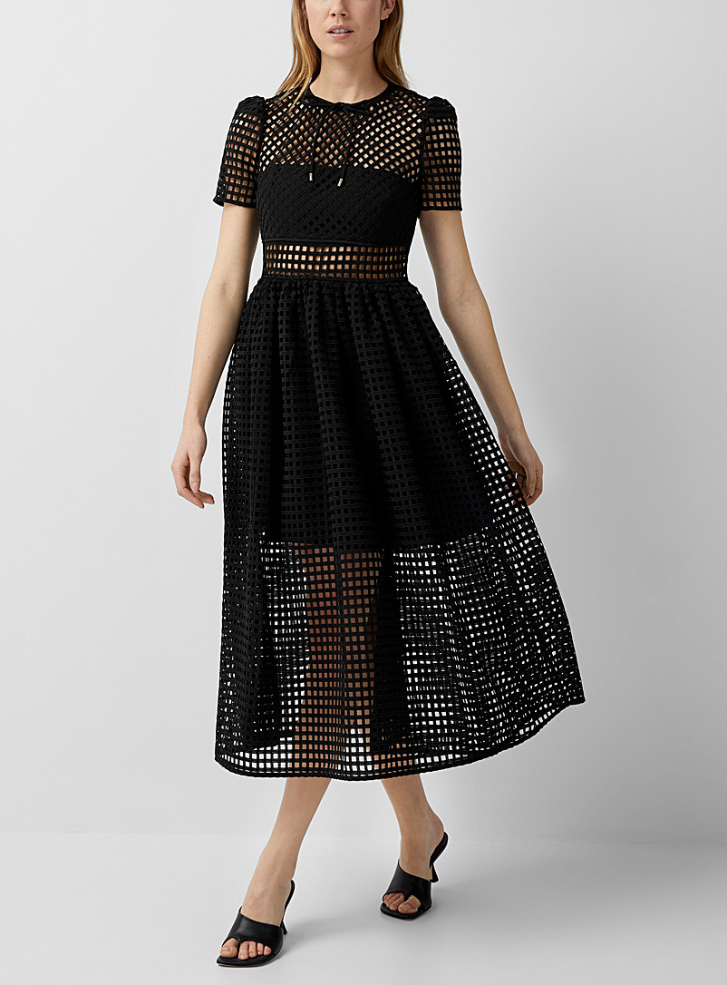 Self-Portrait Black Square lace midi dress for women