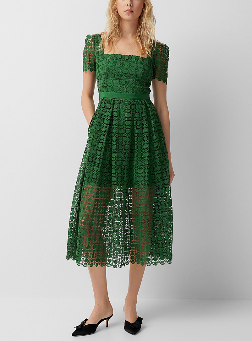 Self-Portrait Kelly Green Green floral lace dress for women