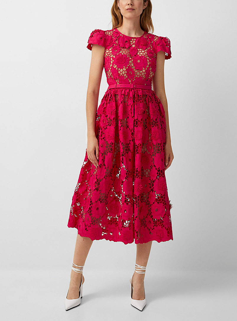 Self-Portrait: La robe Poppy dentelle florale rouge Rouge pour femme