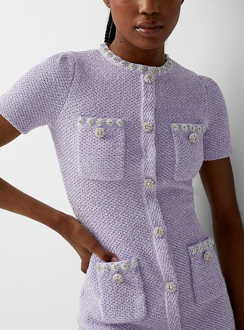 Self-Portrait: La minirobe en tricot scintillant Lilas pour femme