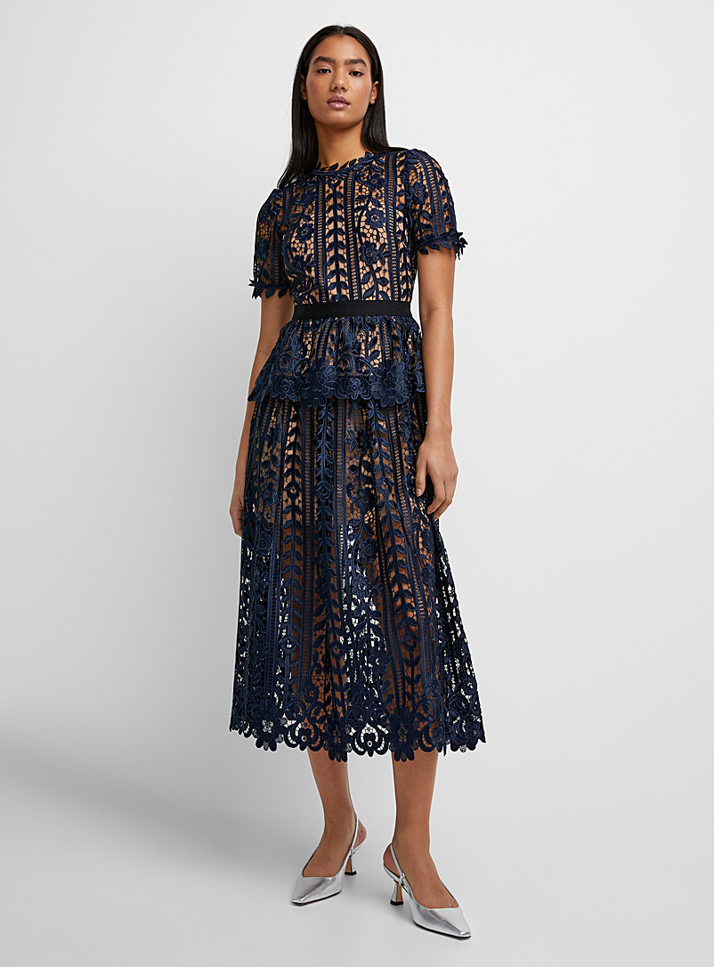 Self-Portrait Navy/Midnight Blue Navy blue floral lace dress for women