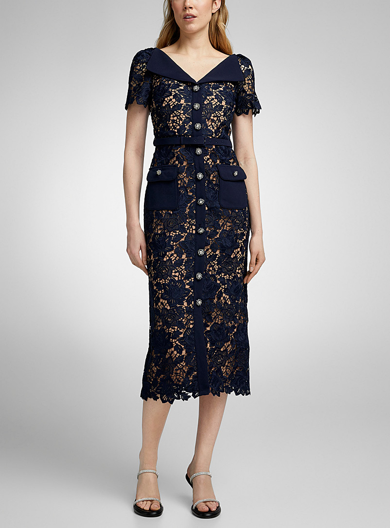 Self-Portrait Navy/Midnight Blue Navy blue floral lace dress for women