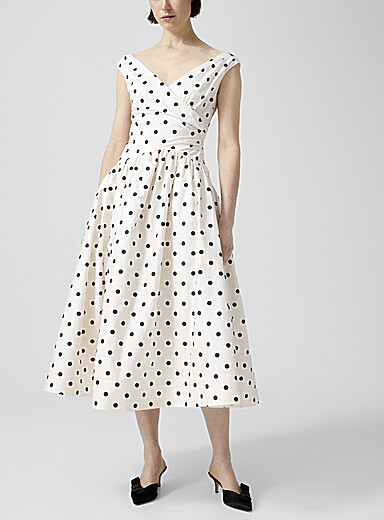 Poplin polka dot V-neck dress