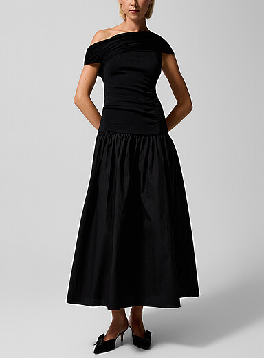 Self-Portrait: La robe drap&eacute;e bimati&egrave;re Noir pour femme