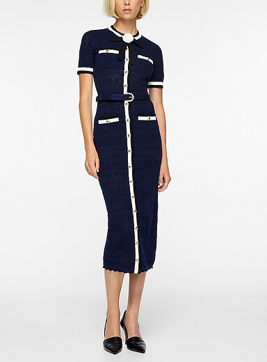 Self-Portrait Navy/Midnight Blue Pointelle knit midi dress for women