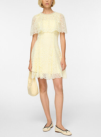 Self-Portrait Corn/Vanilla Yellow Vanilla lace caped mini dress for women