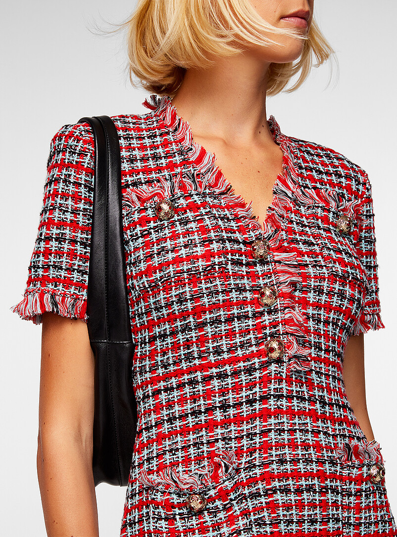 Checkered frayed faux-tweed mini-dress | Self-Portrait | Patterned