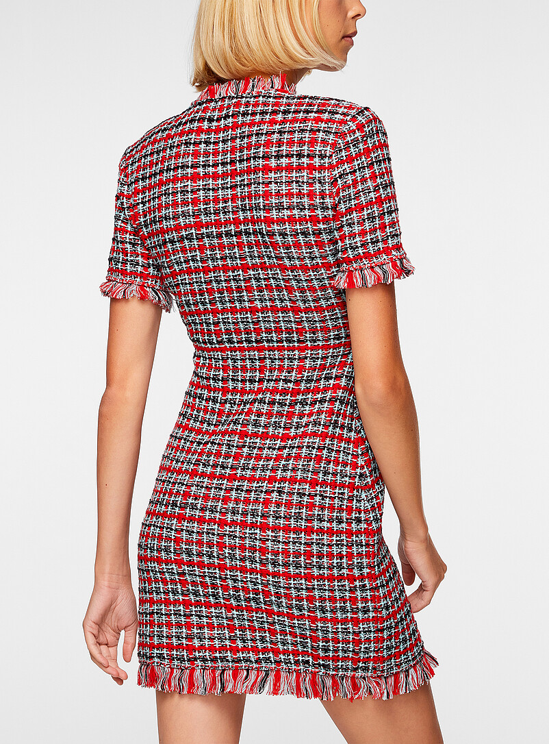 Checkered frayed faux-tweed mini-dress | Self-Portrait | Patterned