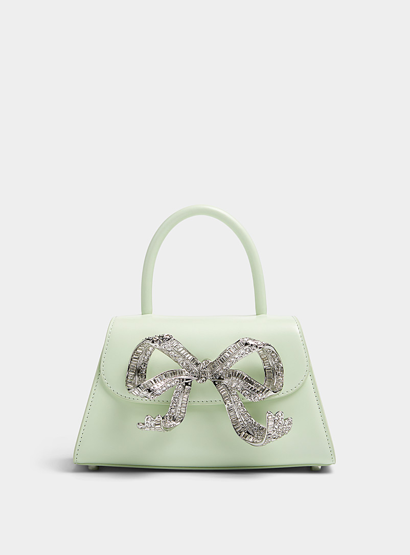 Self-Portrait Ivory White Green Bow bag Mini for women