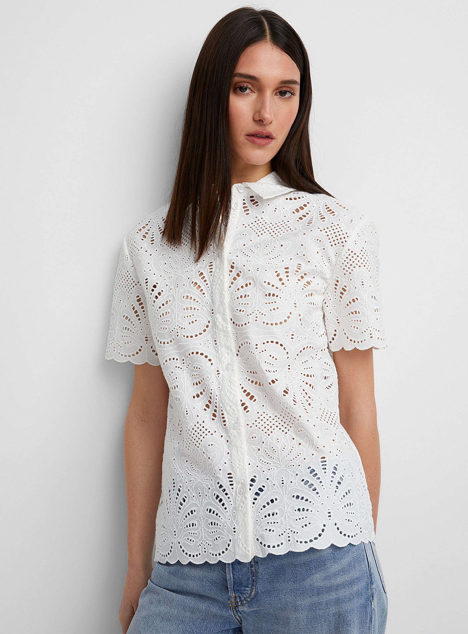 Self-portrait Floral Lace Blouse In White