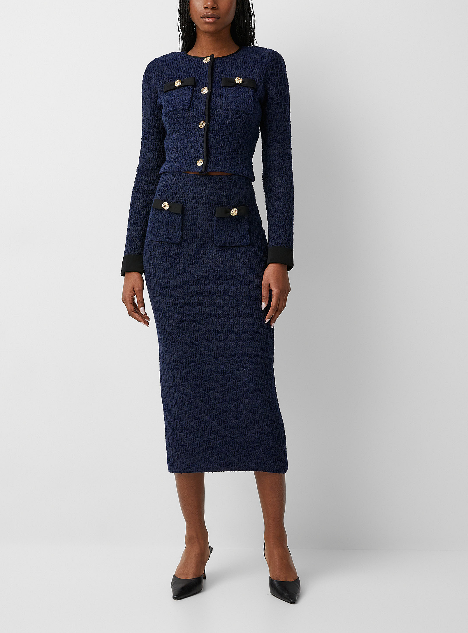 Self-Portrait - Women's Navy blue knit pencil skirt