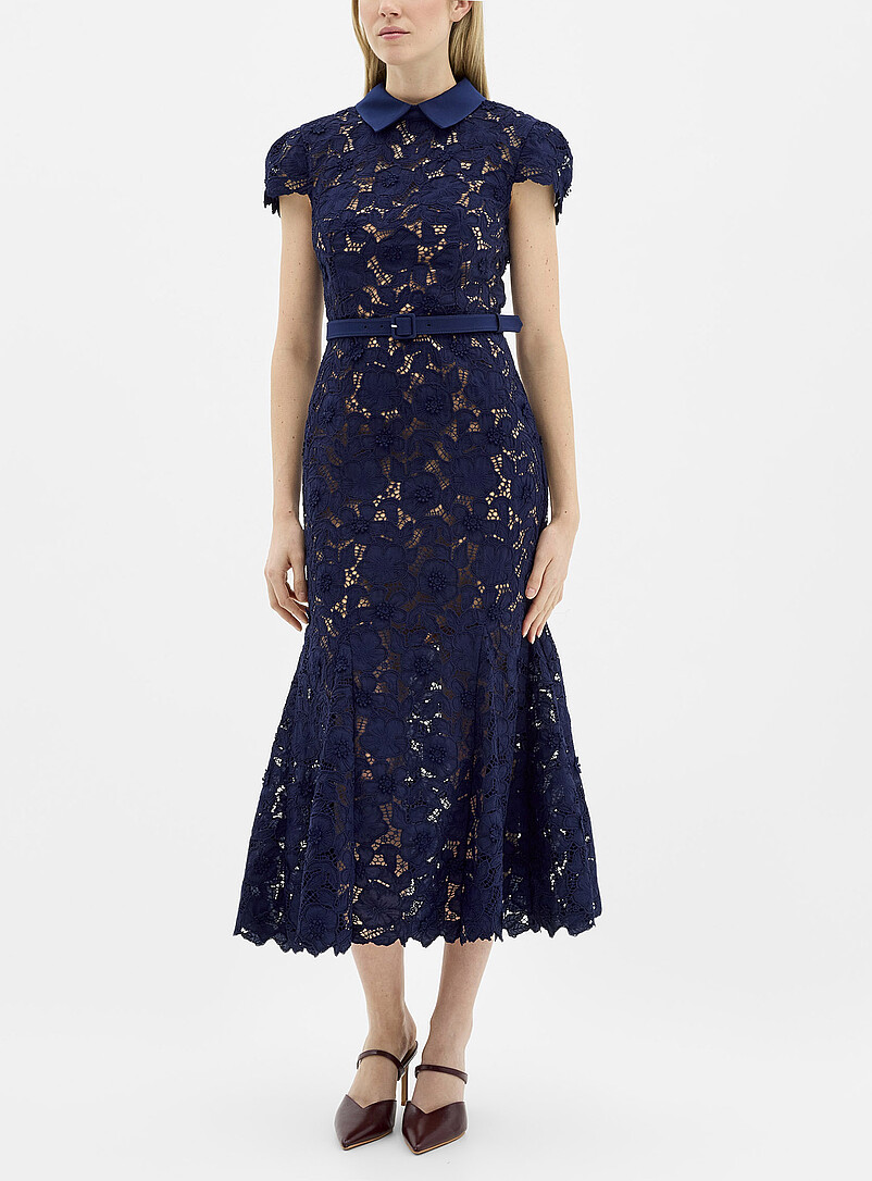 Openwork Lace Point-Collar Dress