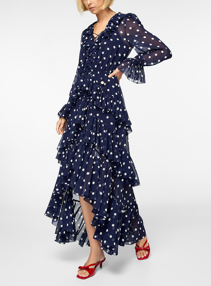Polka-dotted ruffled tiered maxi dress product image (primary)