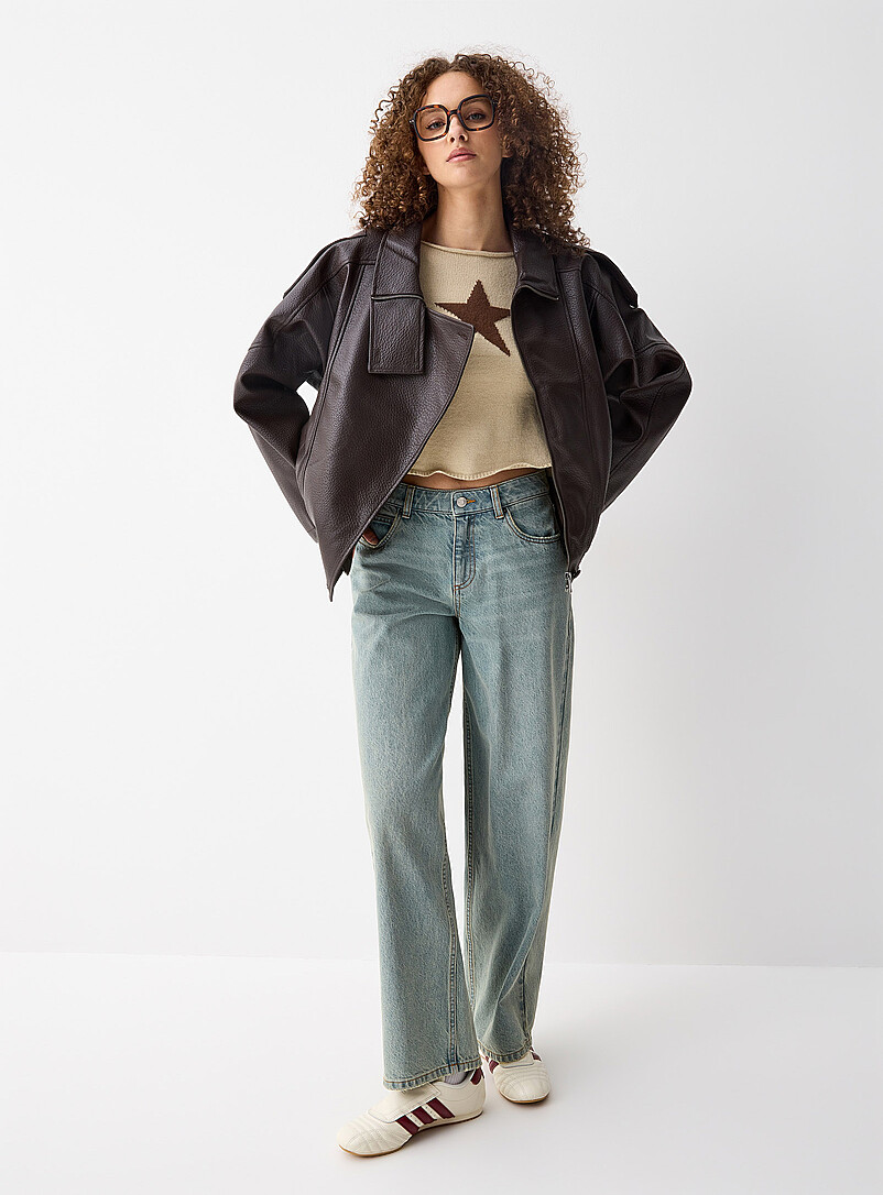 Twik Chocolate/Espresso Faux-leather biker jacket for women