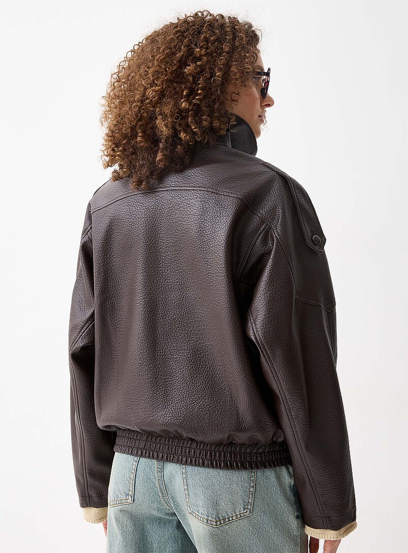 Twik Chocolate/Espresso Faux-leather biker jacket for women