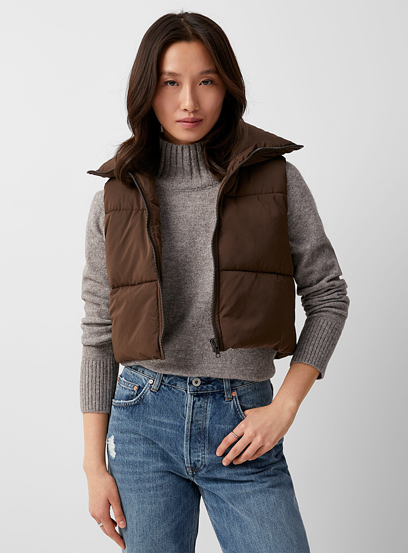 Contemporaine Brown Stand collar cropped puffer jacket for women